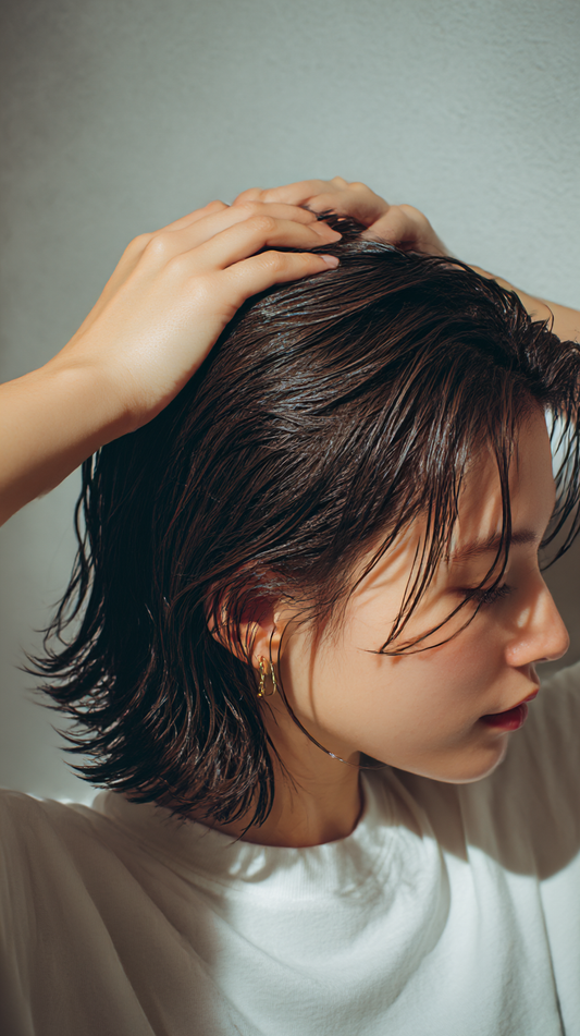 頭皮のケアをしている女性
